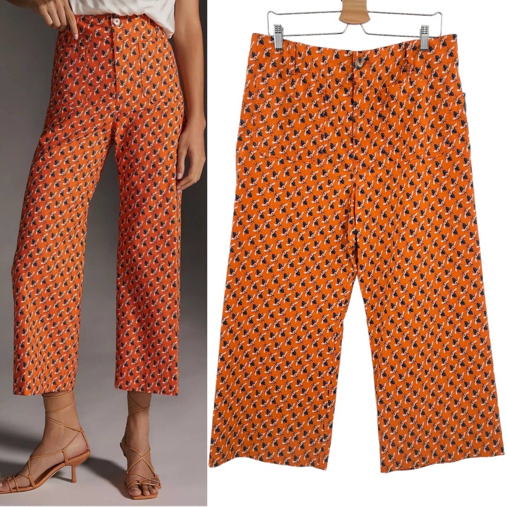 Anthropologie x Sarah Gordon Maeve Colette Wide Leg Pants Bee Print Size 16P